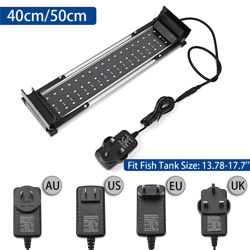 Waterproof Aquarium Fish Tank Light 30-120cm Blue/White Bar Submersible Lamp Decor Underwater Light Adjustable Dimmable Light - Испускаемый цвет: 40CM