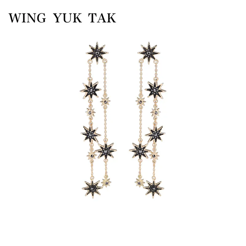 

Long Tassel Crystal Star Earrings Black Elegant Ethnic Vintage Drop Dangle Earrings For Women Jewelry