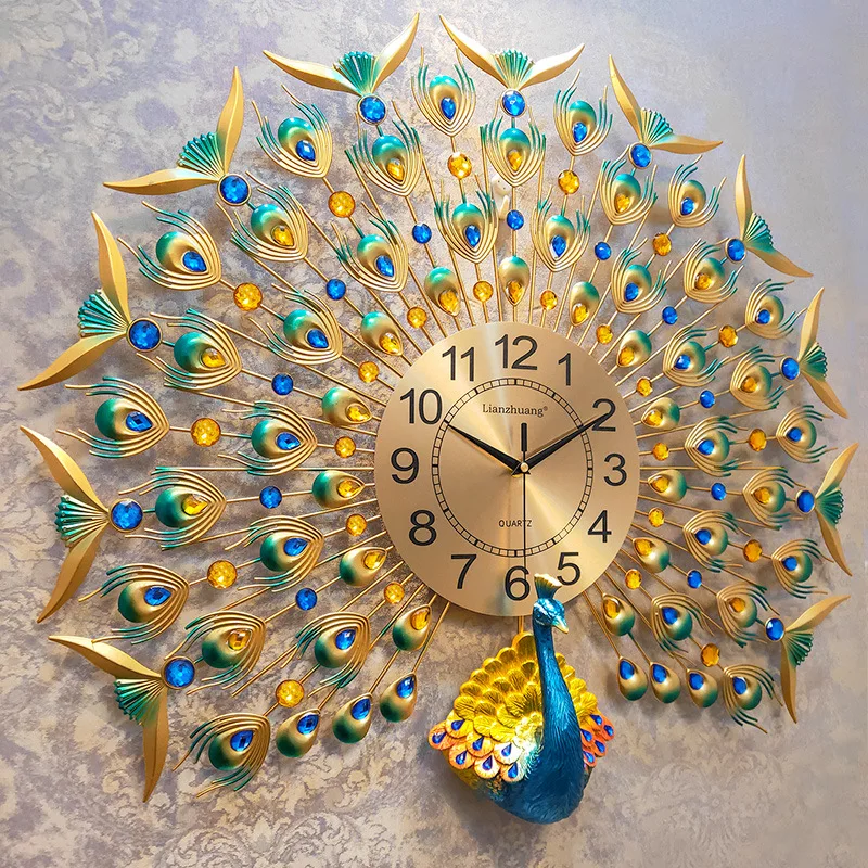Большие алмазные кварцевые цифровые настенные часы с павлином современный дизайн креативные бесшумные часы для спальни настенные часы домашний декор duvar saati