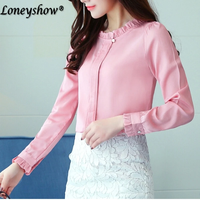 Pink Chiffon Blouse 2018 Women Shirt Fashion Casual Plus