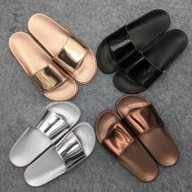 Women Slides 2018 Fashion Slippers Platform Sandals Summer Bling Beach Slides Flip Flops Comfortable Flat Shoes Chaussure Femme