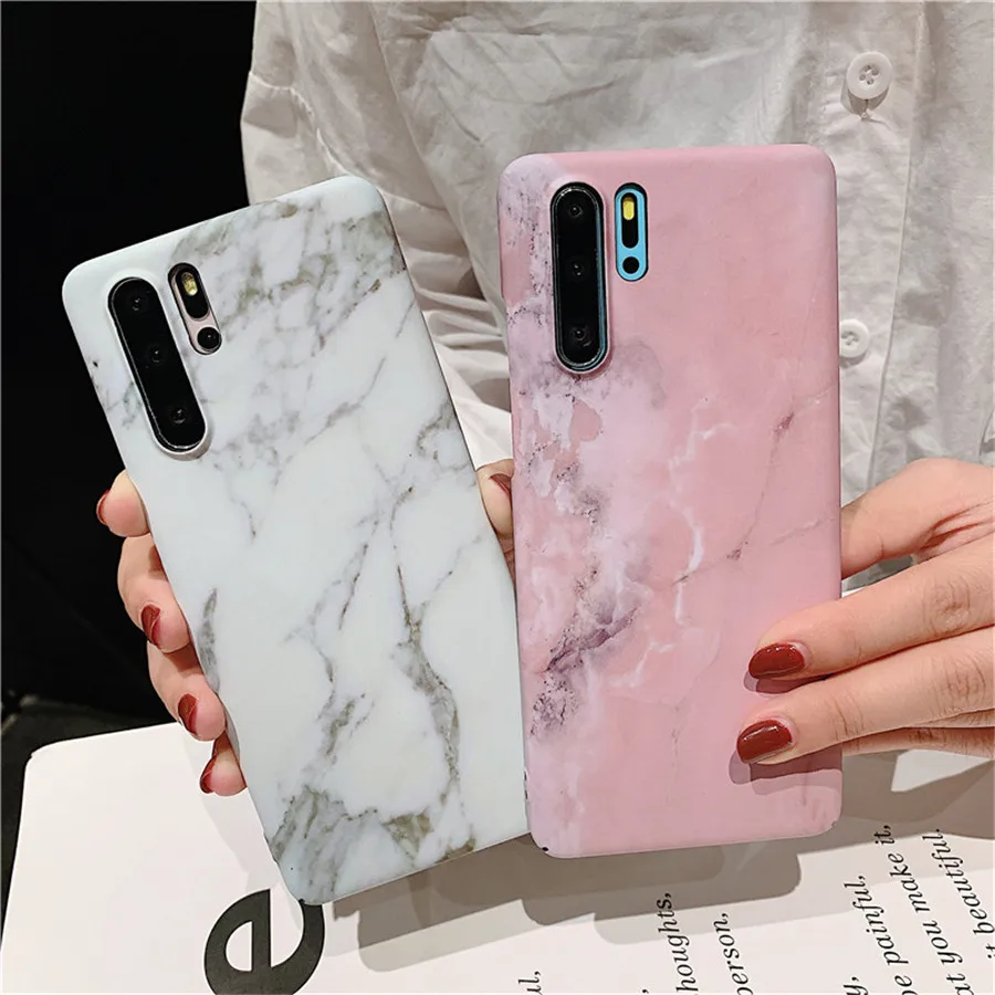 

Fashion Pink White Marble Case For Huawei P30 P20 Pro Coque Matte Hard PC Phone Case For Huawei P20 Lite P30 Pro Back Cover Capa