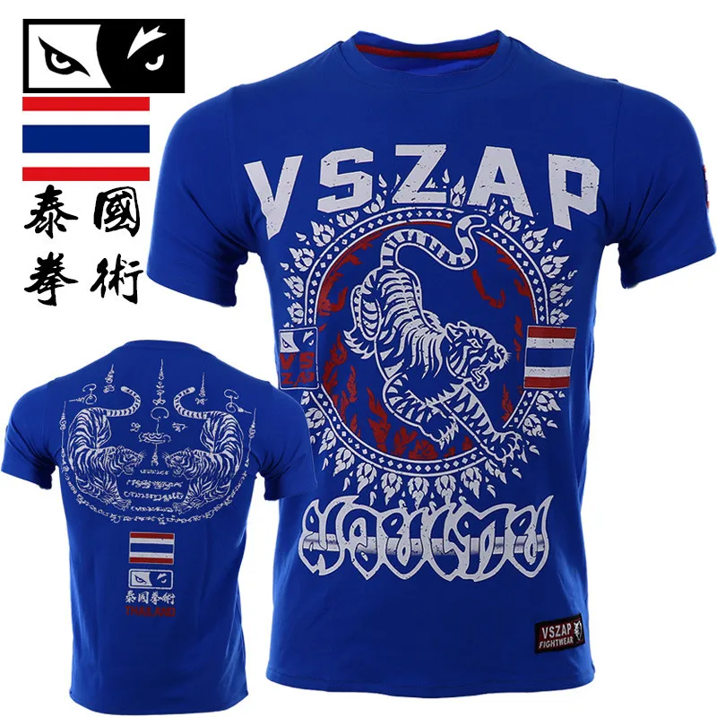 Новинка Мужская футболка VSZAP Tiger Muay Thai для фитнеса с коротким рукавом одежда