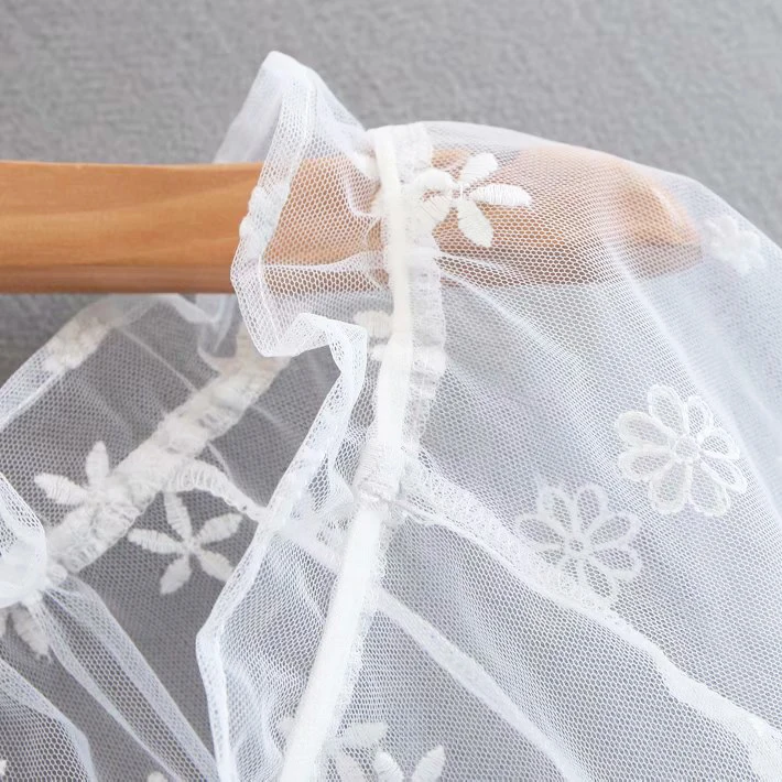 2018 Ins Summer New style see-through mesh embroidered lace blouse Sexy off shoulder Lace Blouse sunblock blouse 2 (3)