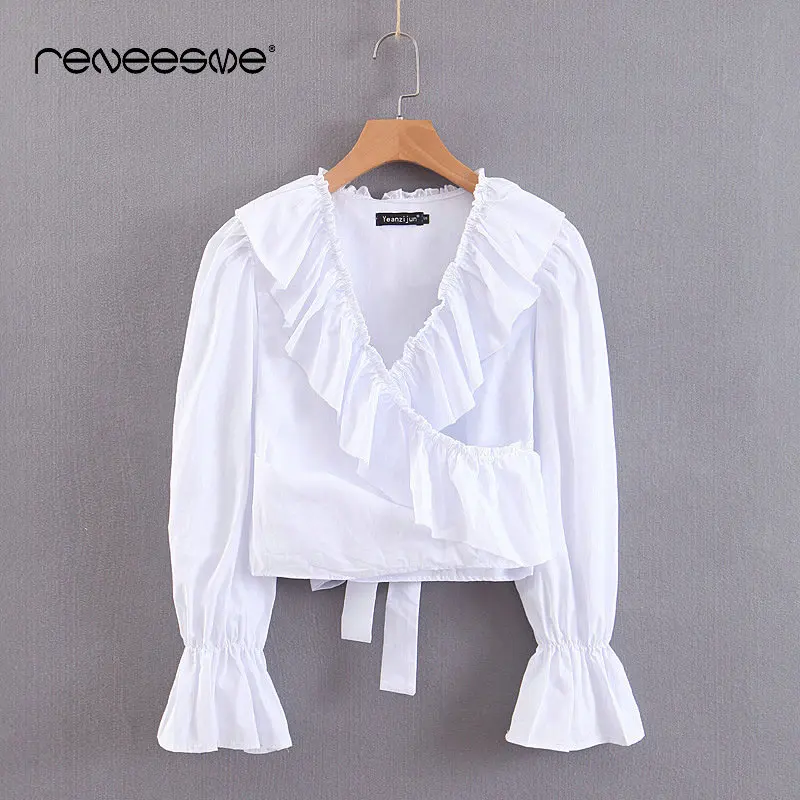 

spring summer 2019 new women dress long sleeve v neck ruffles hollow out solid white ladies blouses tops shirts casual blusas
