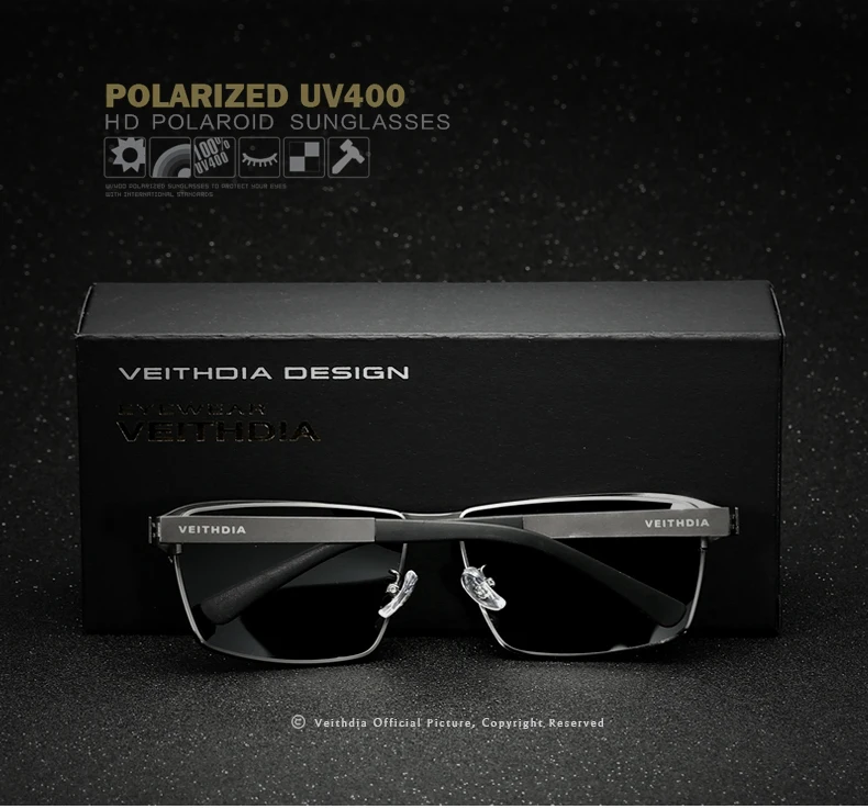 Мужские солнцезащитные очки VEITHDIA из нержавеющей стали, поляризованные очки для вождения, мужские очки, аксессуары, солнцезащитные очки для мужчин 2711
