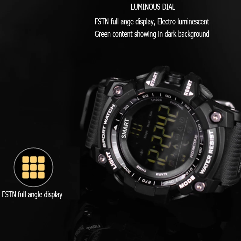 Men Bluetooth Clock EX16 Smart Watch Notification Remote Control Pedometer Sport Watch IP67 Waterproof Men's Wristwatch