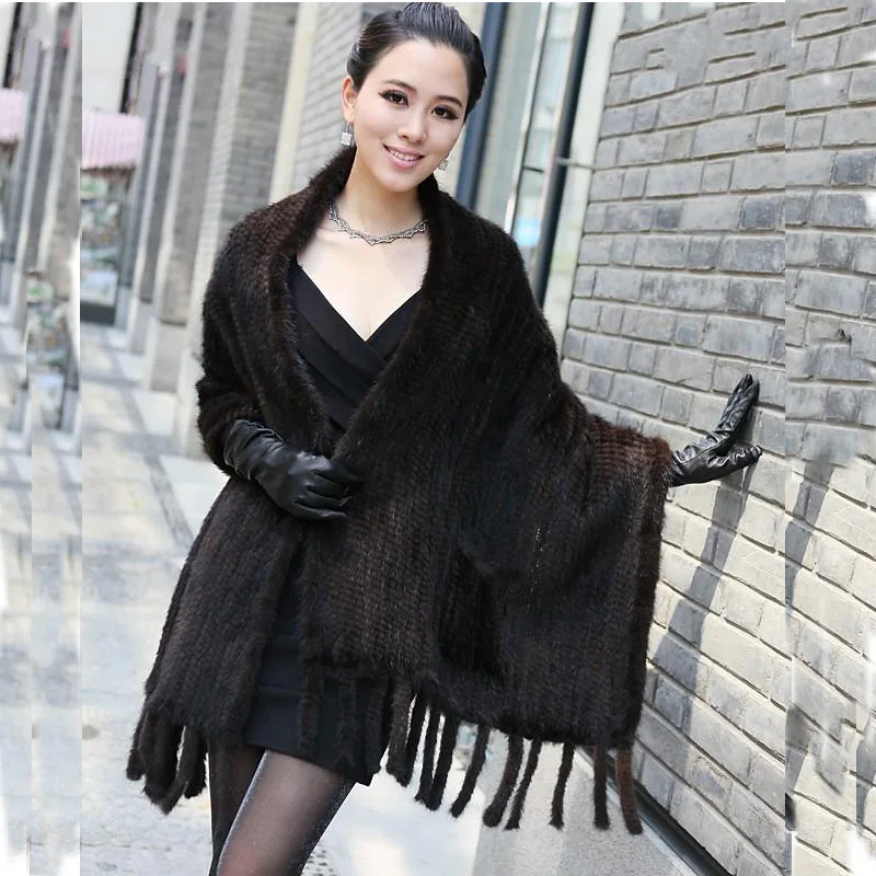 

High Quality Real Knit Mink Fur Shawl Poncho Fur Jackets Women Fashion Natural Mink Fur Coats 2019 New Autumn Winter