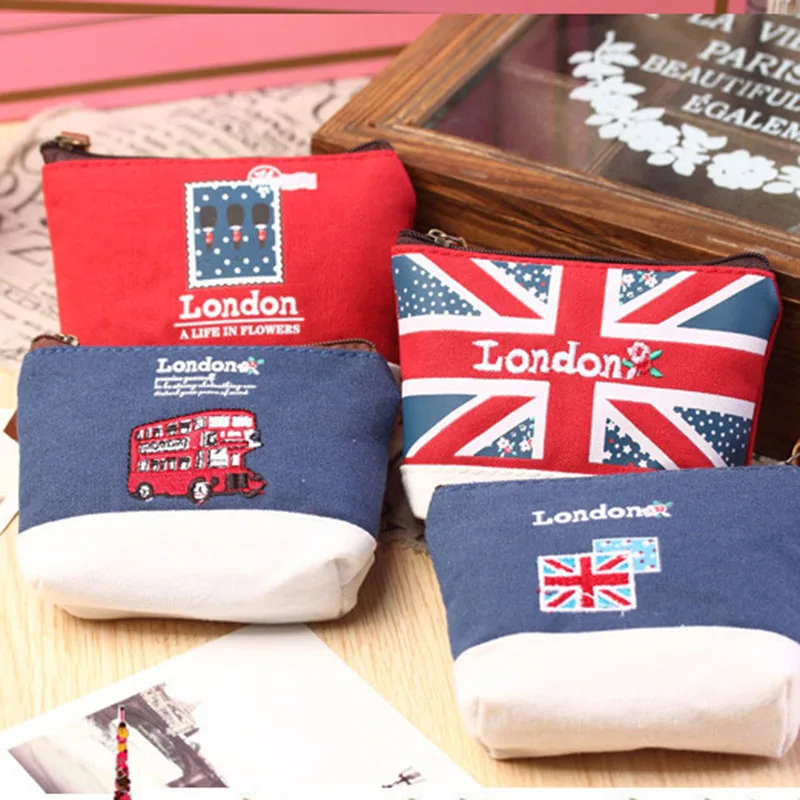 Unisex Cheapest Canvas Cartoon England Style Retro Small Coin Change Purse Lady Mini Coin Wallet Key Car Pouch Little Money Bag