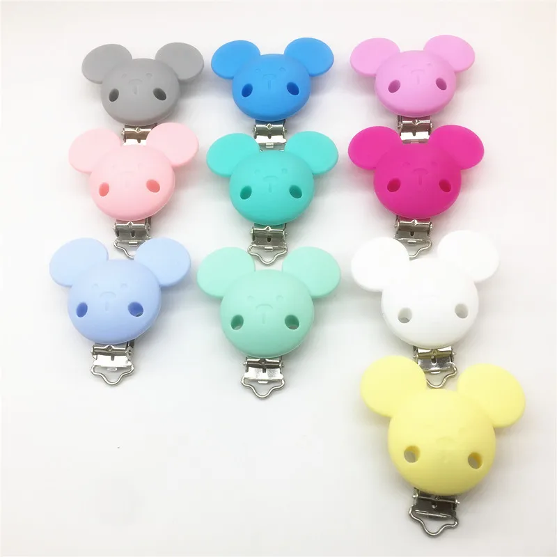 Chenkai 10PCS BPA Free Silicone Mickey Pacifier Dummy Teether Chain Holder Clips DIY Baby Mouse Animal Nursing Toy Accessories