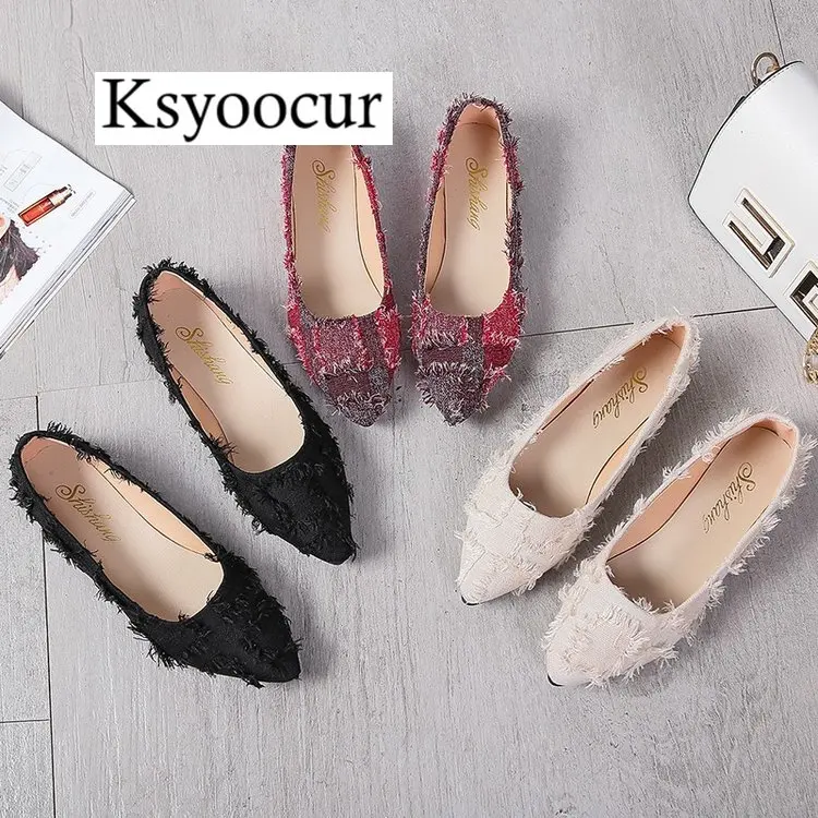 

Ksyoocur Women Flats Platform Ladies Elegant Pointed Shoes Woman Spring/Autumn Slip on Casual Women's Shoes J010