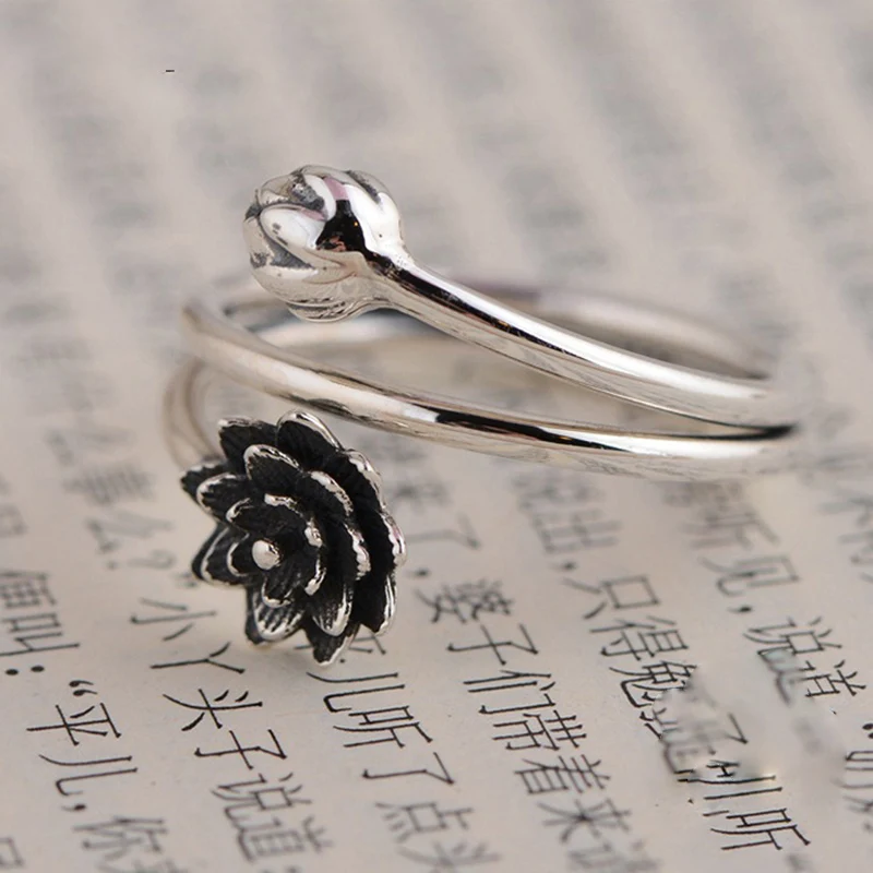 BALMORA Настоящее серебро 925 проба Ретро Лотос Flral открытые, кольца на палец для женщин подарок любовника простые элегантные специальные ювелирные изделия кольца