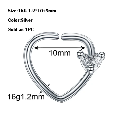 1 шт медные в форме сердца пирсинг носа Daith пирсинг перегородка ухо пирсинг хряща раковины пирсинг Лабрет кольца ювелирные изделия для тела - Окраска металла: H1427