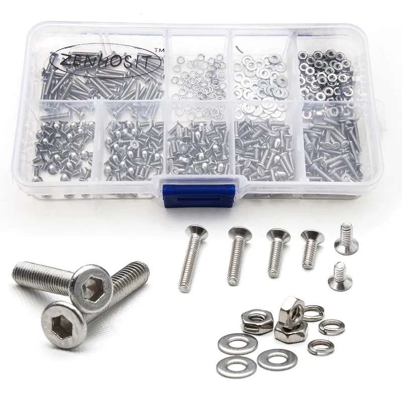 

600PCS Stainless Countersunk Head Hexagon Screw Steel Head Cross Machine Assortment For Electronic Products Reccessed Screws