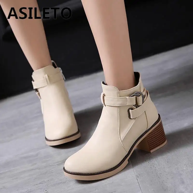

ASILETO ankle boots Women Shoes platform boots female Shoes Woman high Heels shoes buckle Chelsea boots Large Size 34-43 S694