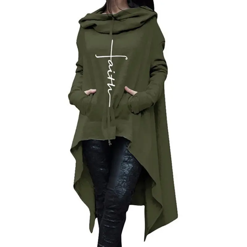 2019 Fall Gothic Plus Size Black Casual Women Long Hoodies Loose Hooded Pocket Print Gray Tops Office Ladies Female Sweatshirts