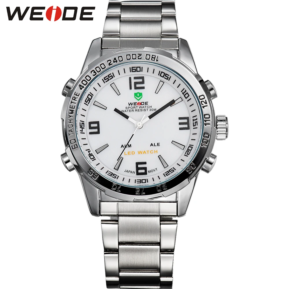 WEIDE Роскошные Часы Из Нержавеющей Стали 30 м Водонепроницаемость Наручные Мужские