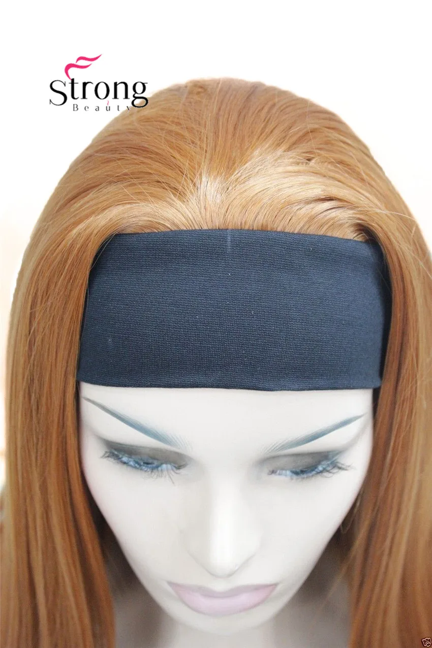 E-679B 130A  34 wig with headbands orange brown straight long women's half wig (4)