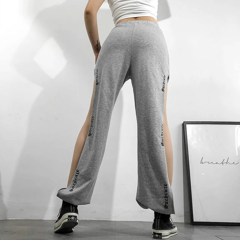 Rapwriter сексуальные боковые полые вышитые эластичные брюки с высокой талией для женщин летние уличные Harajuku спортивные штаны джоггеры брюки