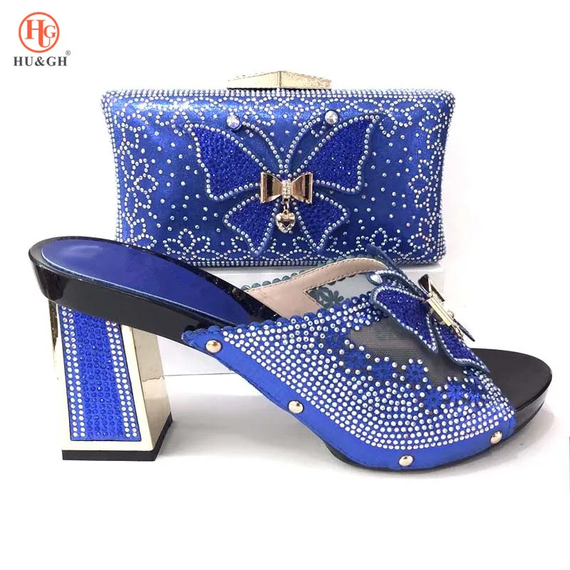 

New Arrival Blue Color Shoe and Bag Set African Shoe and Bag Set Italian Design High Quality Matching Shoes and Bag for parties