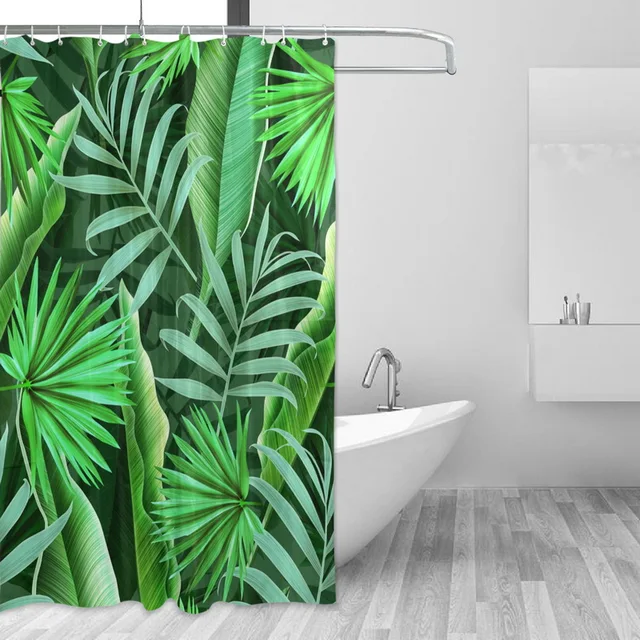 Tropische Plant Badkamer Gordijn 60x72 inch Lange Groene Bladeren Douchegordijn Moderne