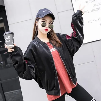

2019 Fashion Vintage Women Solid Satin Bomber Jacket Coat Flight Army Biker Retro Zip Up outwear Autumn spring C120