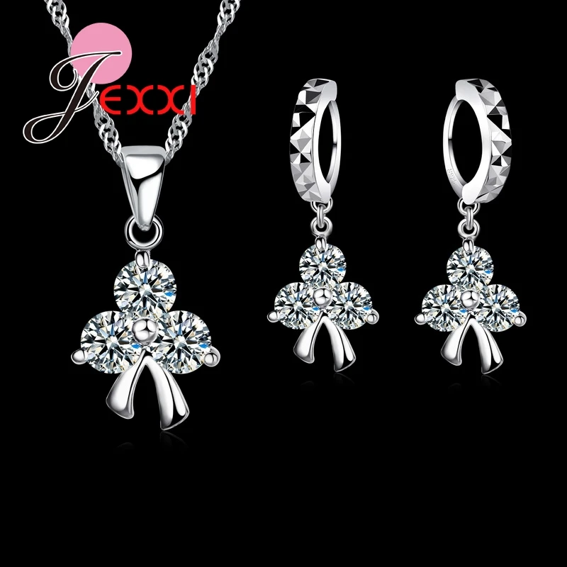 Best Selling 925 Sterling Silver Triangle Rhinestone Classic Design Women Jewelry Sets Necklace