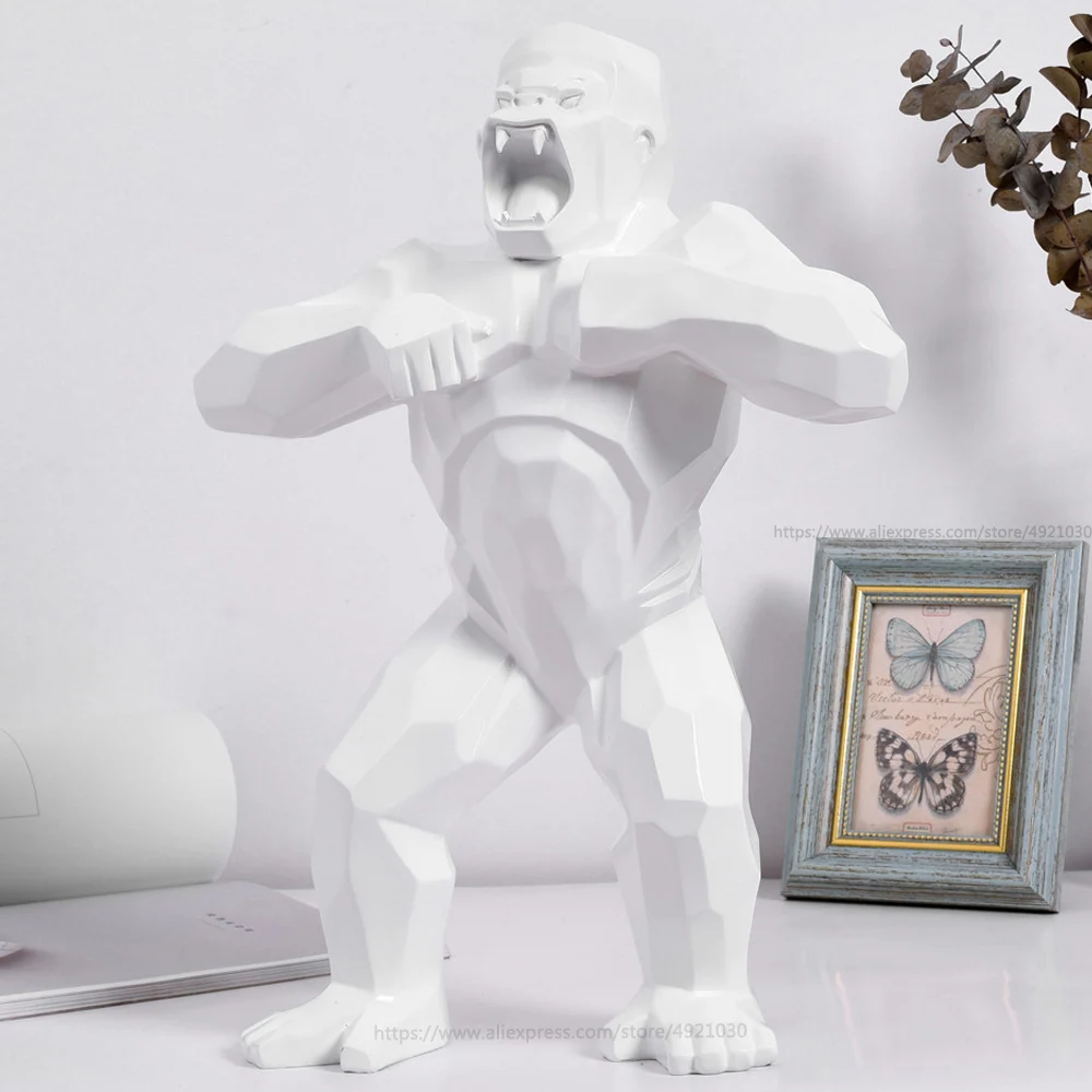 Gran Rey Kong salón decoración gorila mono escultura resina geométrica estatua moderna regalo artesanía para decoración de boda Gran Rey Kong salón decoración gorila mono escultura resina geométrica estatua moderna regalo artesanía para decoración de boda