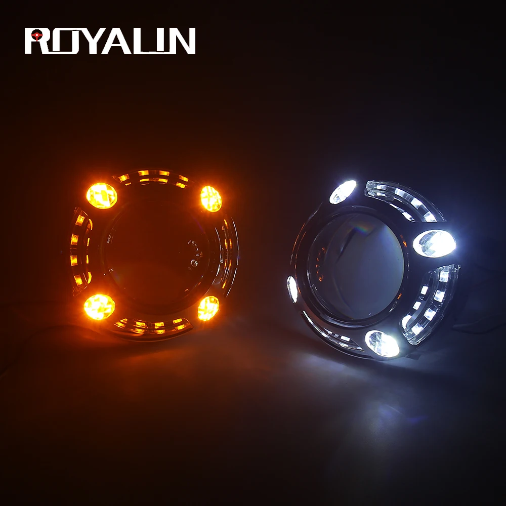 

ROYALIN Full Metal Turn Signal lights Bixenon H1 Switchback LED Angel Eyes Projector Lens Headlight Lens For Panamera H4 H7 Lamp