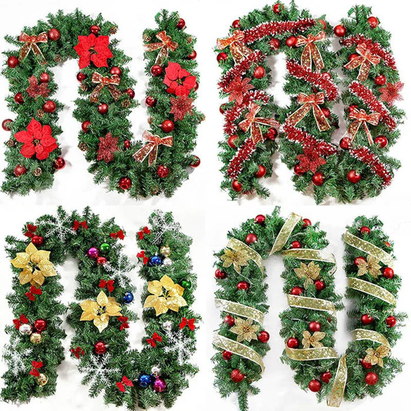 

2019 New Green Christmas Garland Wreath Xmas Home Party Christmas Decoration Pine Tree Rattan Hanging Ornaments 270cm