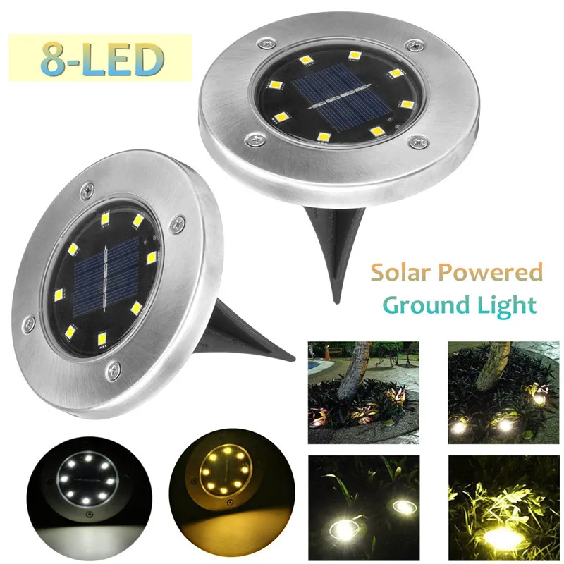 Solar Powered Ground Light Waterproof Garden Pathway Deck Lights With