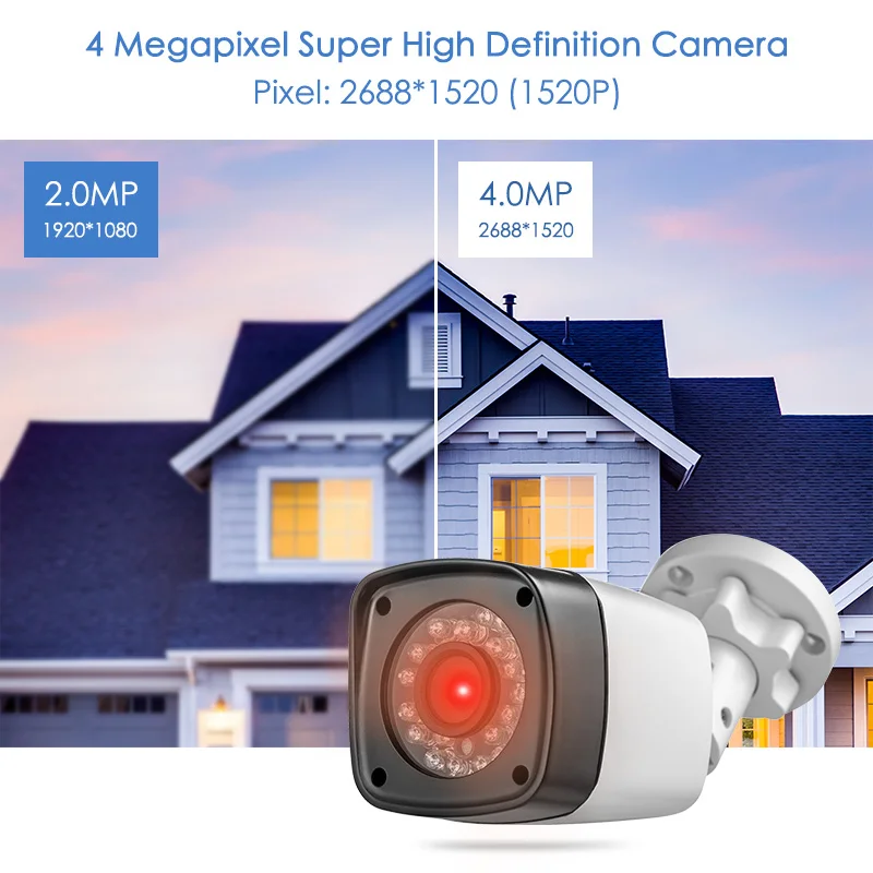 KERUI AHD Home Security Camera System 8CH DVR Kits Audio Record With 8pcs 4MP Camera HDMI CCTV Vide