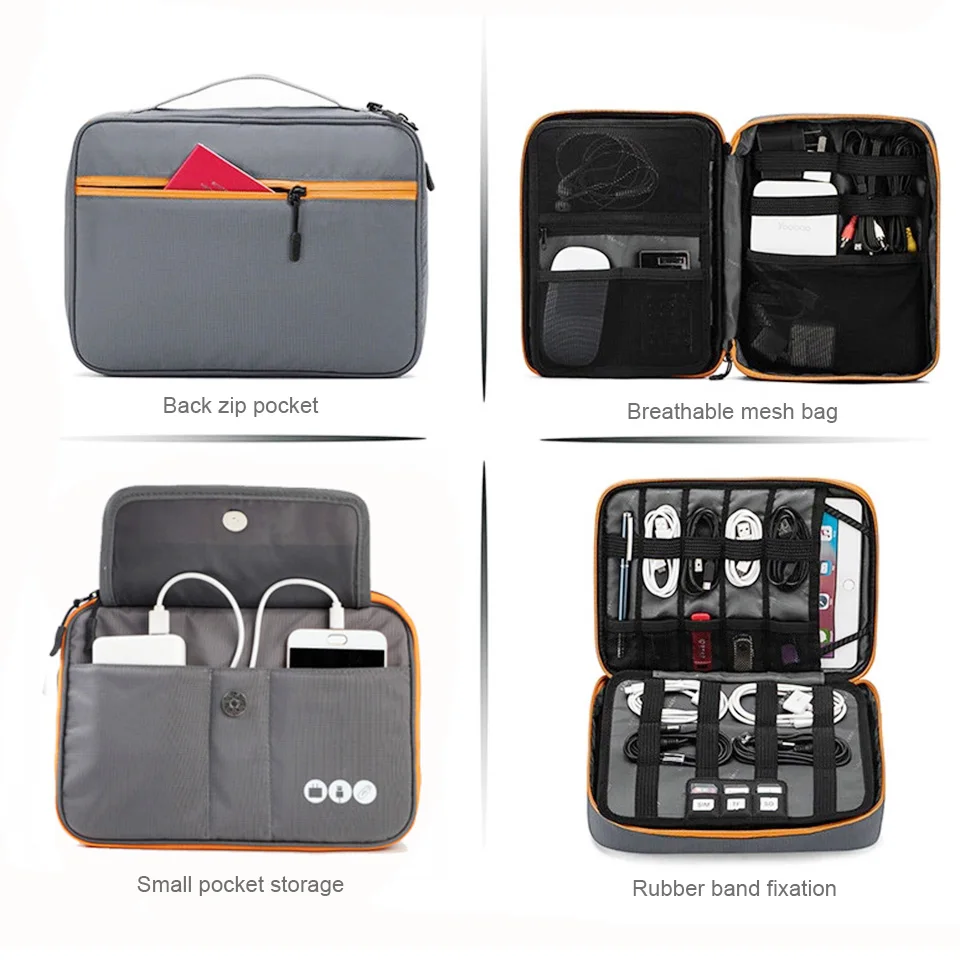 Baratos Bolso organizador de accesorios electrónicos de viaje de 2 capas de nailon de alta calidad Acoki, bolso de transporte de gadgets de viaje, tamaño perfecto para iPad