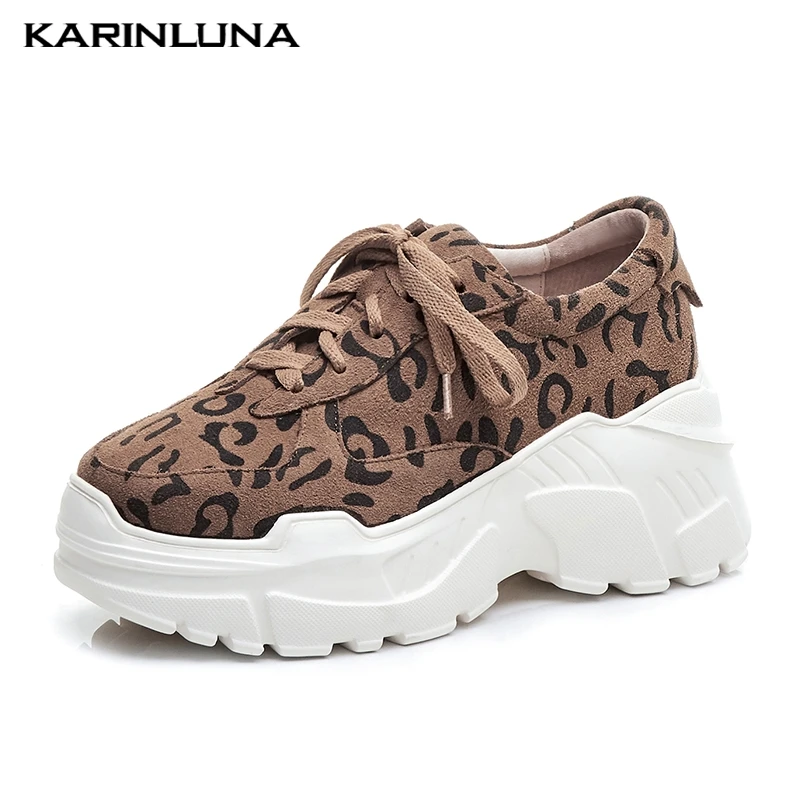 

KarinLuna 2019 fashion leopard cow suede shoelaces flat plaform women shoes leisure youthful shoes woman chunky sneakers