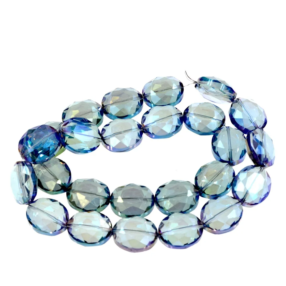 Синие прозрачные стеклянные граненые плоские овальные бусины 20x16 мм|glass faceted|flat oval