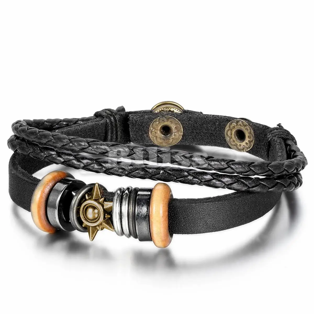 Vintage Black Leather Bracelet Tribal Sun Star Men Braided Wrap Vintage Black Leather Bracelet Tribal Sun Star Men Braided Wrap Bangle 8 4 Inch Mens Boy Gift Pulseira De Couro In Charm Bracelets From Jewelry