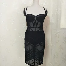 Высокое качество летние новые черные и шеррские сетчатые бандажные платья модное сексуальное платье Прямая поставка платье+ костюм