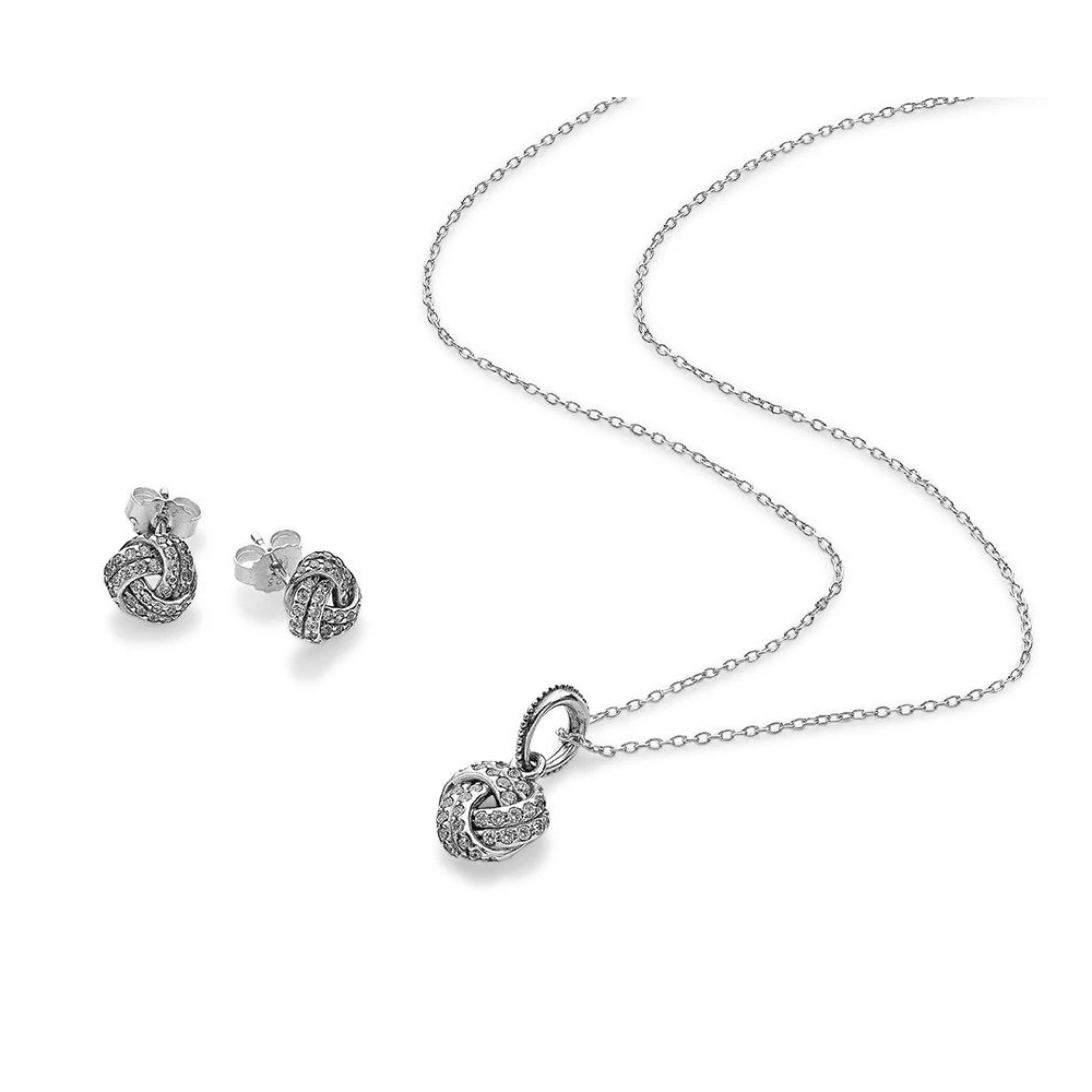 

NEW 100% 925 Sterling Silver 1:1 Genuine Mother's Day Zircon Twist Stud Earrings Pendant Necklace Glamour Women's Jewelry Set