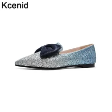 Kcenid/Новинка года; модные бархатные женские балетки на плоской подошве с блестящим бантом; свадебные туфли с острым носком без застежки; Большие Size34-43; шикарные туфли