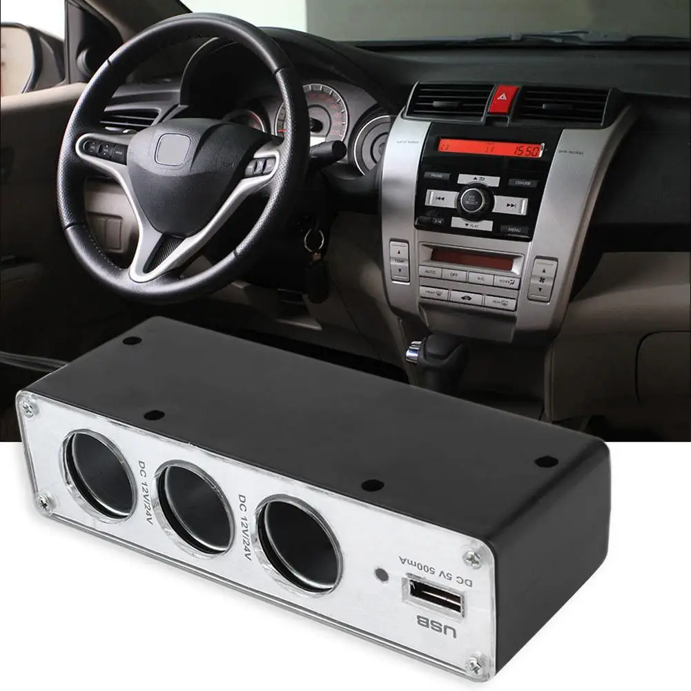 

3 Ports hot 12V/24V Car Cigarette Lighter Sockets Splitter with USB LED Light Switch