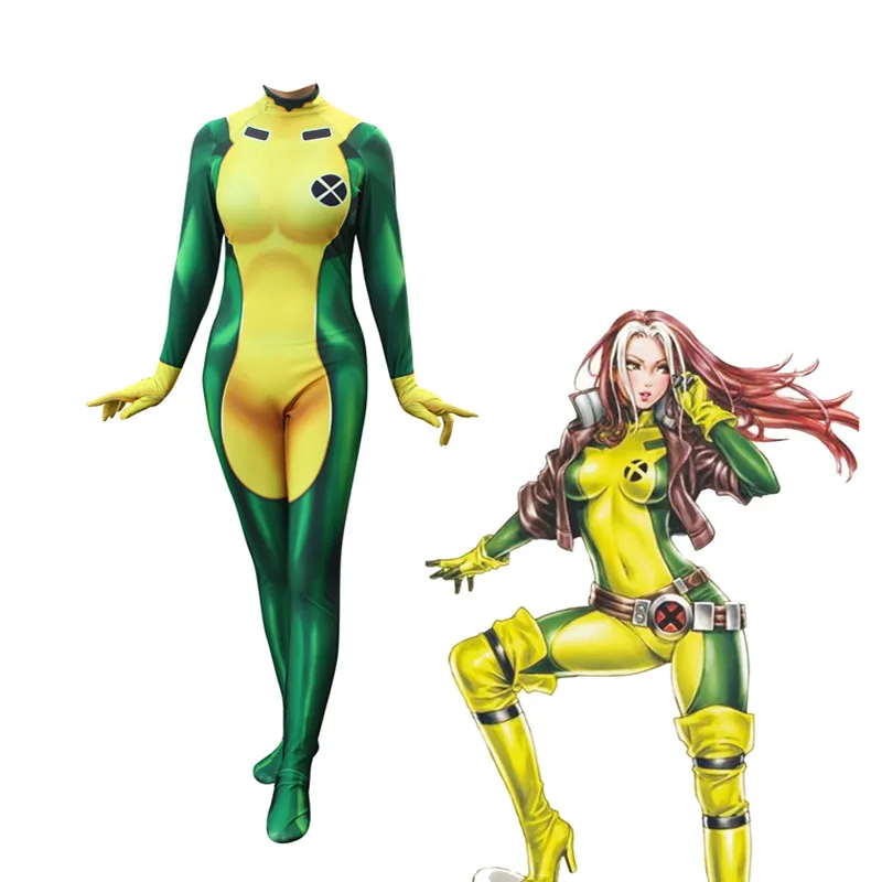 X-men Rogue костюм зентай для косплея комбинезоны костюмы на Хэллоуин женщин |