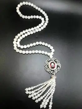 

Koraba Fine Jewelry Natural White Jade Bead Necklace, Fashionable Beautiful Lady's Best Present Free Shipping