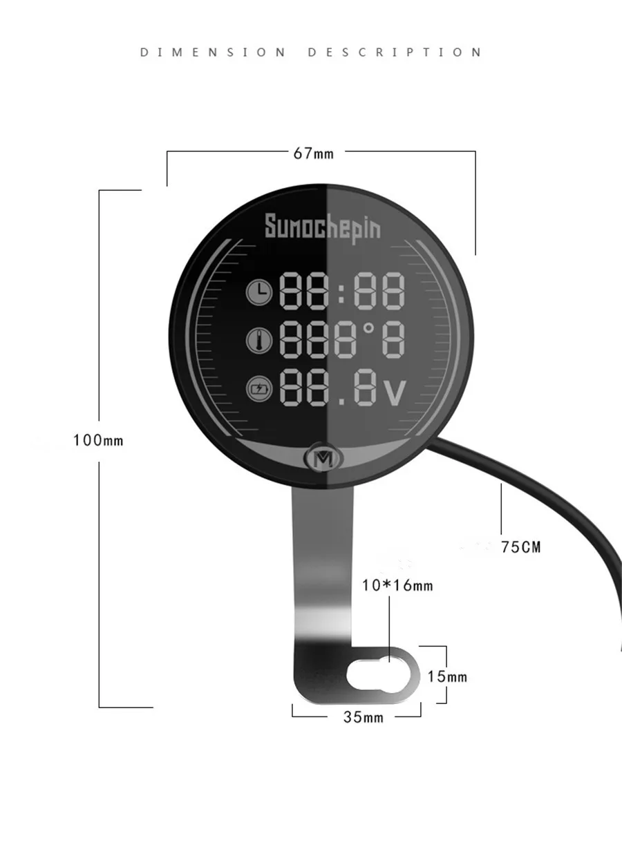 Мотоцикл 3 в 1 Многофункциональный датчик напряжения температуры времени ЖК-электронный измеритель водонепроницаемый модификация