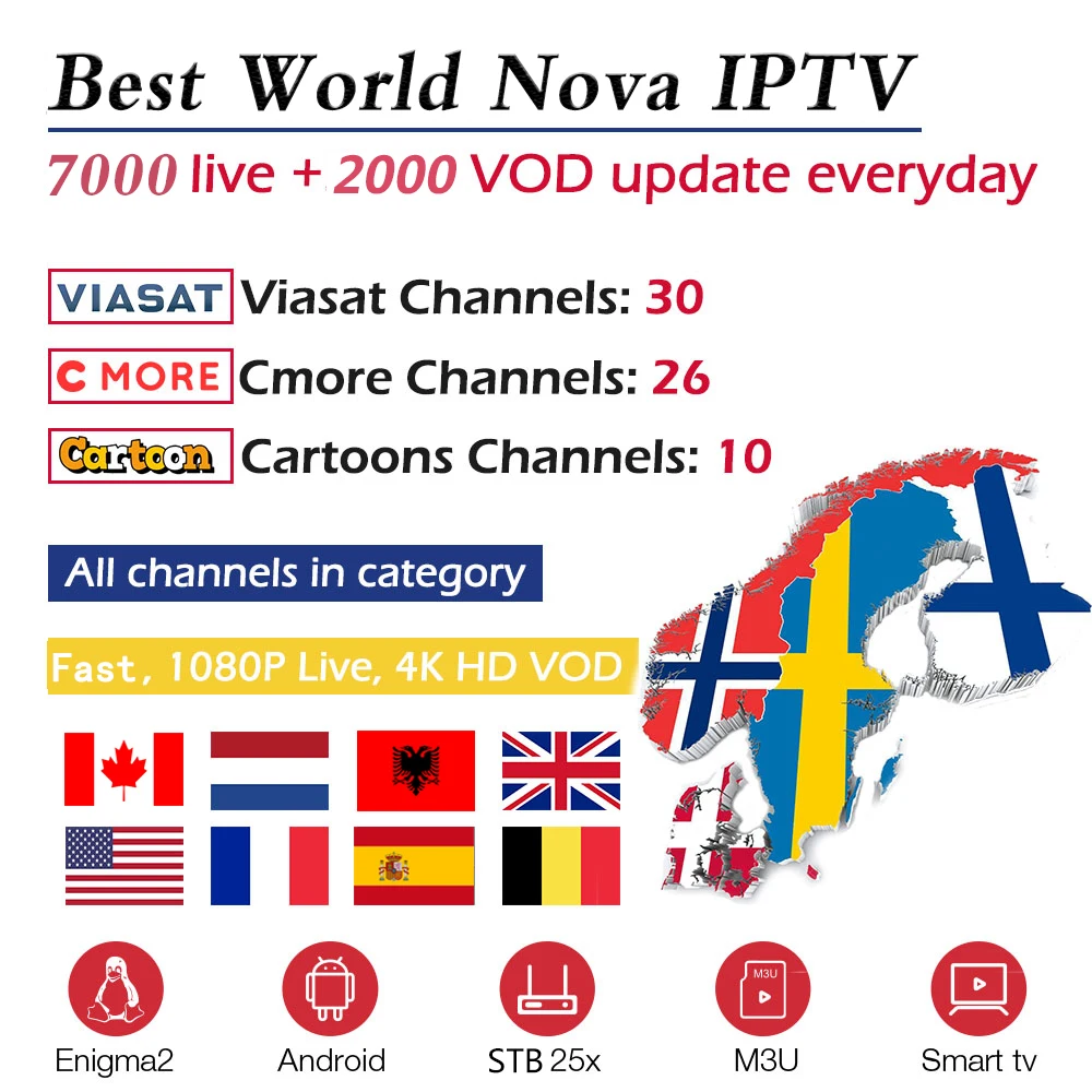 

Europe IPTV Subscription For UK Holland Albanian Sweden French Spain Croatia USA Canada XXX Support Smart TV Box M3u Enigma2 Mag