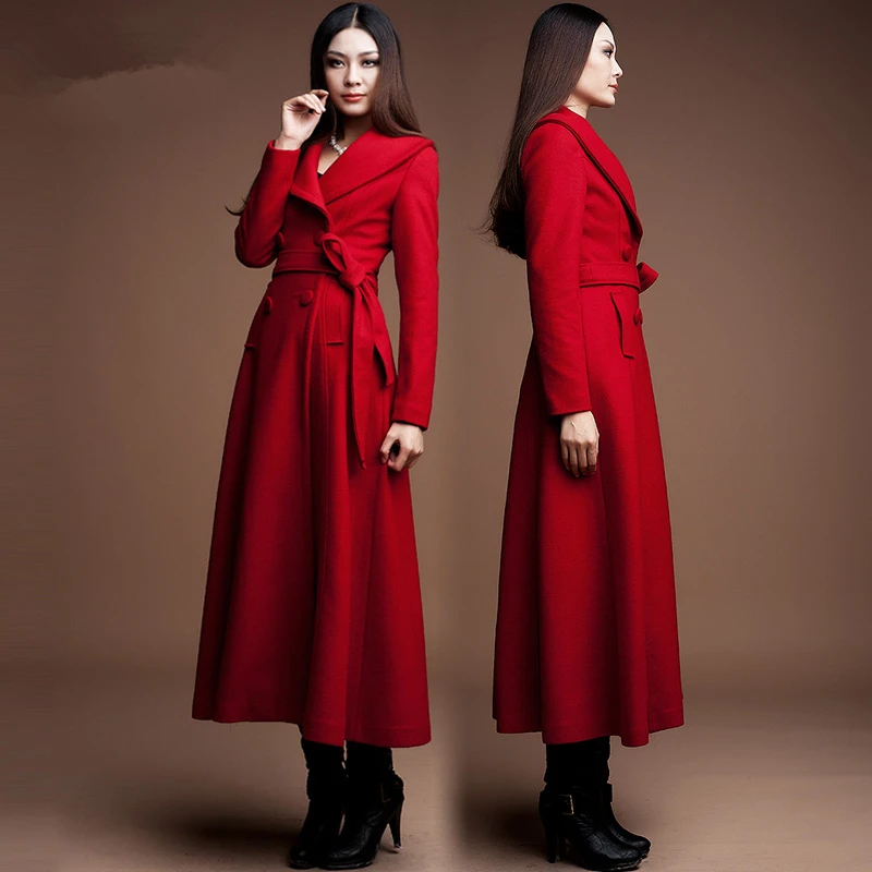 

2018 Winter Spring accept custom Women Cashmere Wool Warm Trench Noble Sashes Slim Long Maxi Coat Female jacket