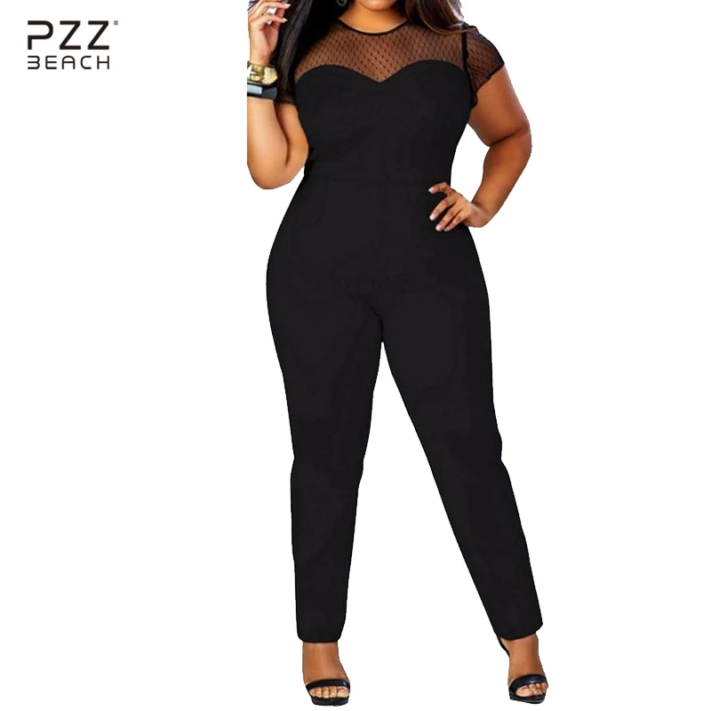 L XL XXL XXXL Large Plus Size Sexy Mesh Patchwork Rompers Womens