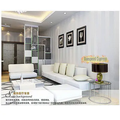 

New 33' Roll Non-woven Stripe Flocking Surface Wallpaper TV Background Bedroom