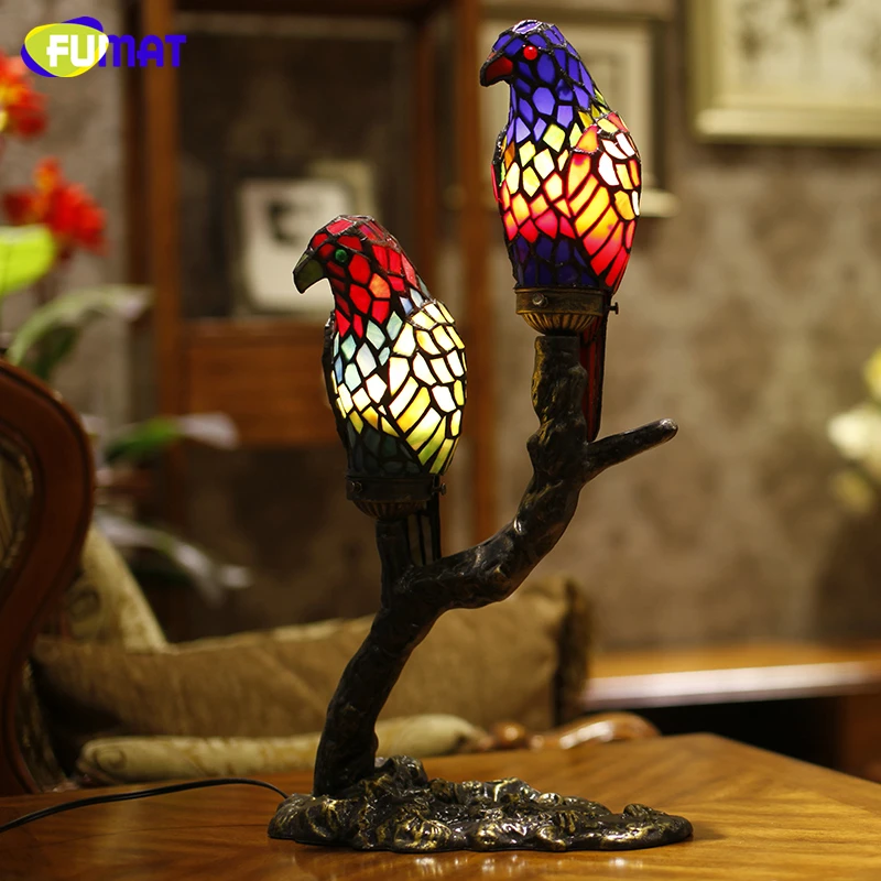 FUMAT Vintage Table Lamp Parrots Birds Lamp Creative Animal led light