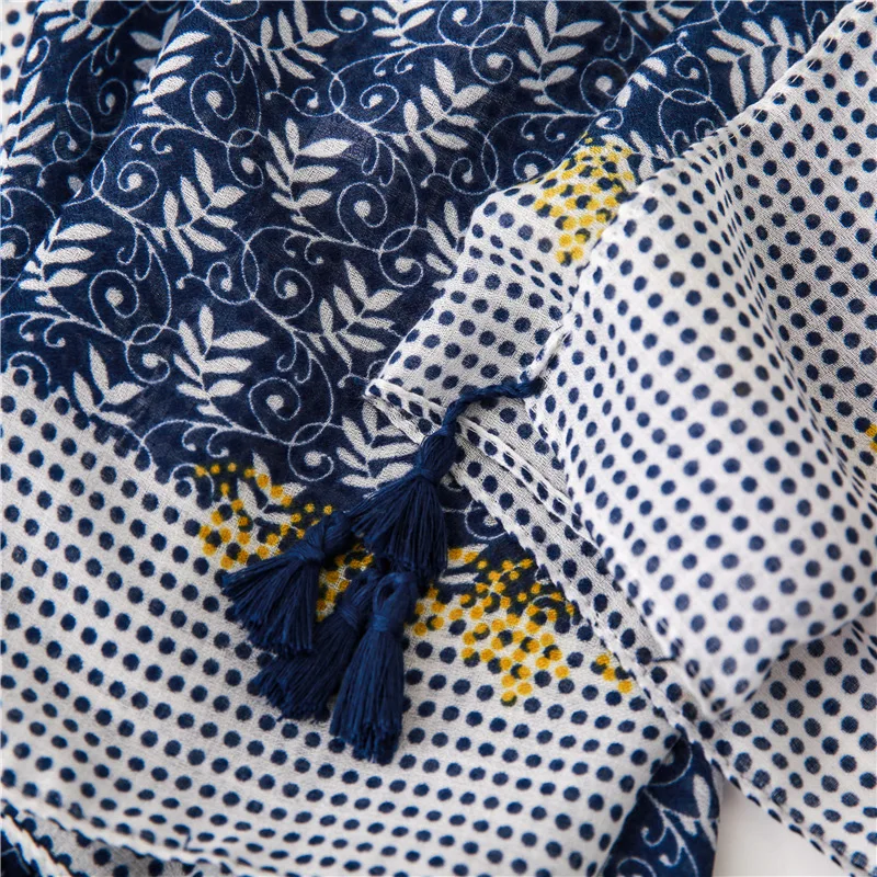 Осенняя мода, Африканская Этническая темно-синяя шаль из вискозы в цветочек с кисточками, женский шарф с принтом, теплые хиджабы и палантины, мусульманские Sjaal