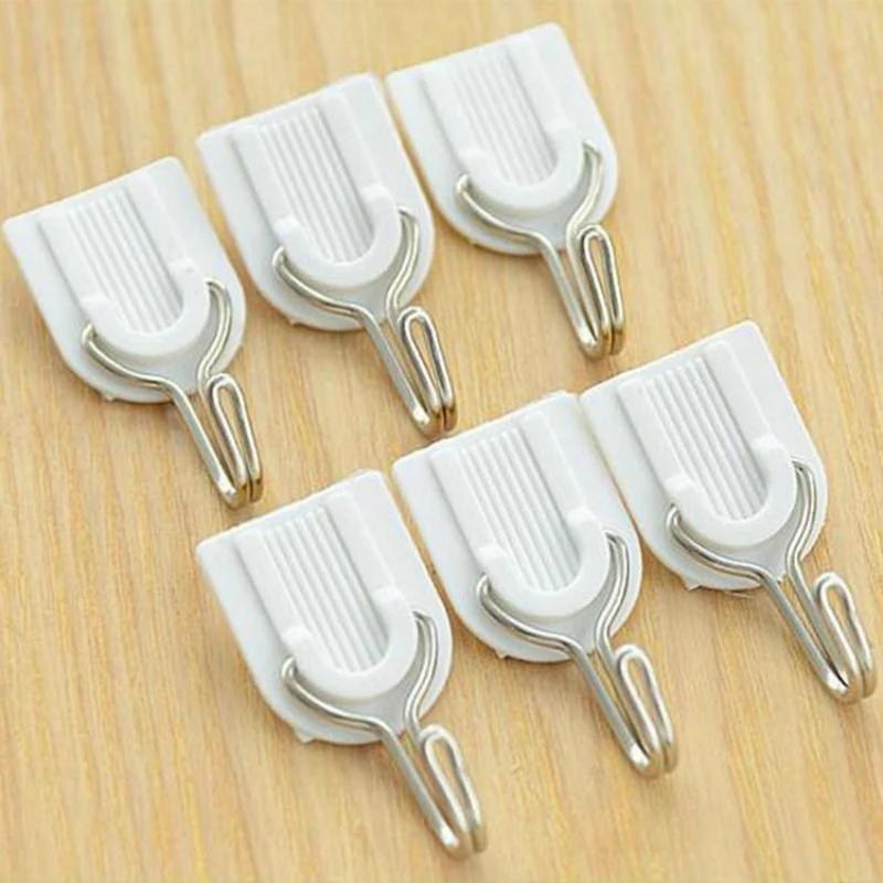 

6PC Sticky Hook Plastic Hook White Coat Hook Kitchen Bathroom Door Behind the Tile Small Hook